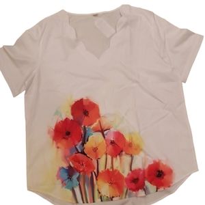 White silk and flower shirt nwt